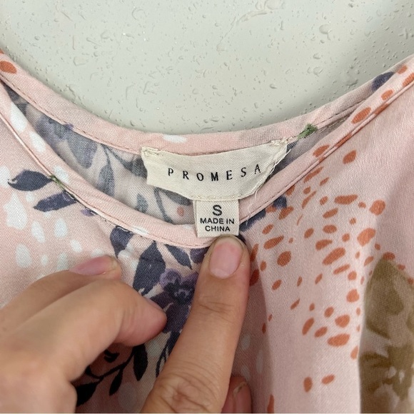 🦋 Promesa Pink Floral Maxi Dress Leg Slit Small Ruffle - Picture 2 of 7